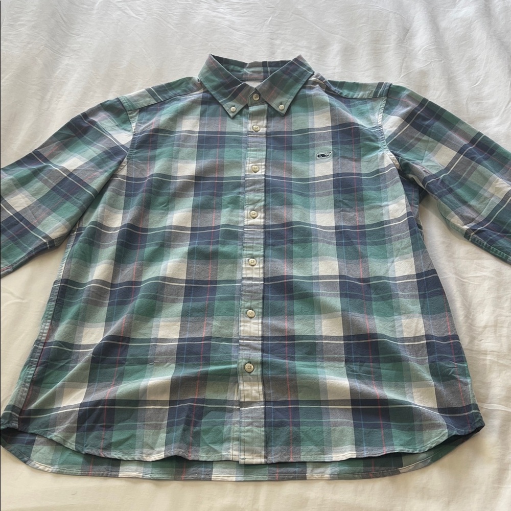 Vineyard Vines Green and Blue Plaid Button-Down Shirt